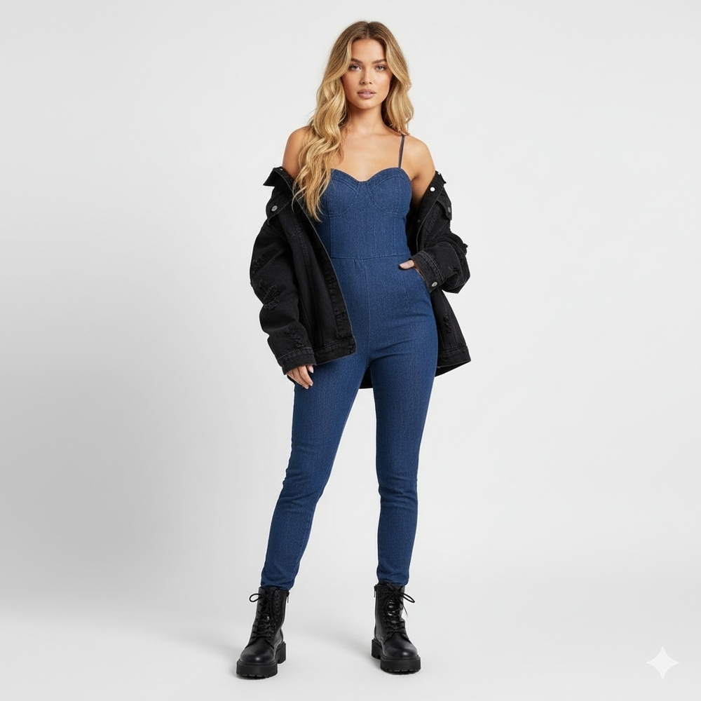 KTK Denim Bustier Skinny Jumpsuit Juniors L